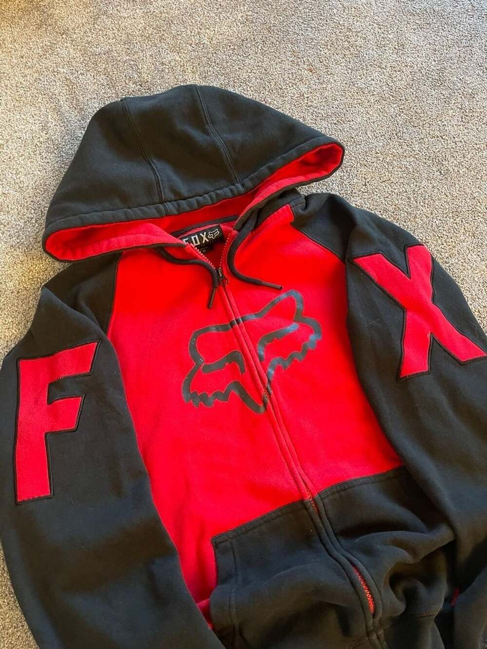 Y2K Fox Racing Heritage Forged Zip Up Hoodie Size M Red Black